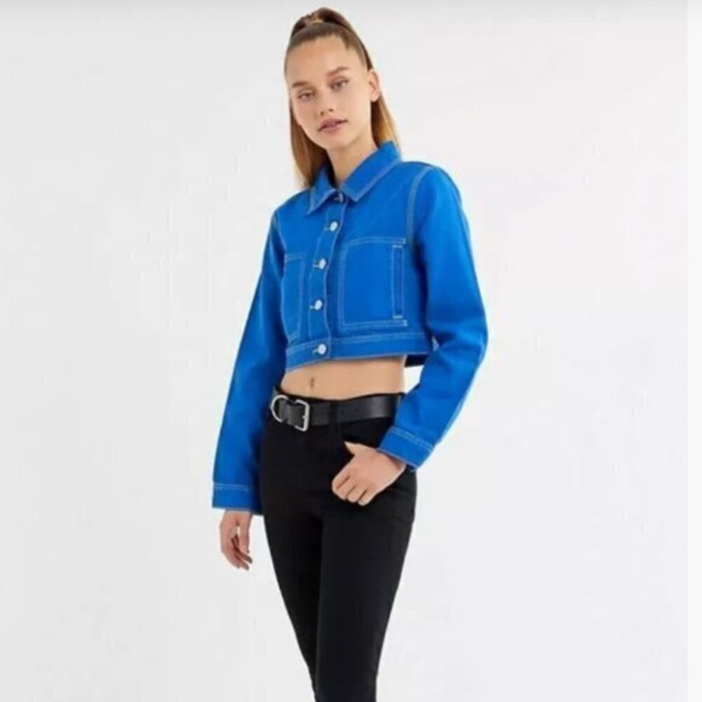 BDG Bright Blue Cropped Jean Jacket Size Small